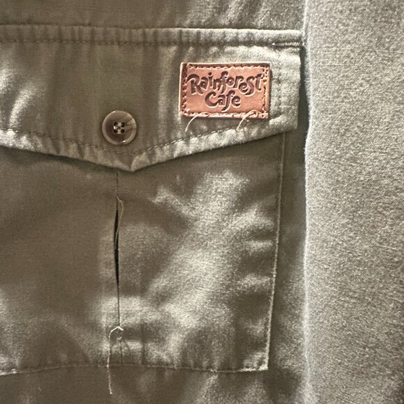 Rainforest Cafe Olive Green Utility Work Shirt – Logo Patch & Embroidered Frog - Picture 3 of 6